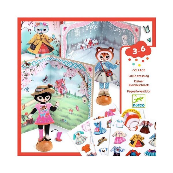 9pc Djeco Little Wardrobe Paper Doll Dress Up Collage Activity Set Kids 3y+