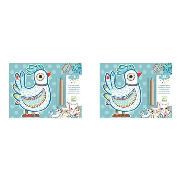 2x Djeco Forest Friends Colouring Reveal Activity Set 20x26cm Kids/Children 18m+