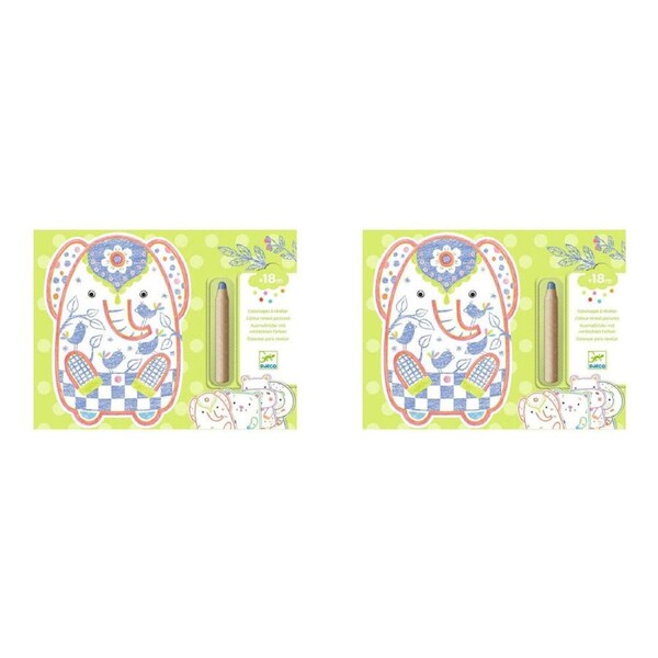 2x Djeco Wild Animals Colouring Reveal Activity Set 20x26cm Kids/Children 18m+