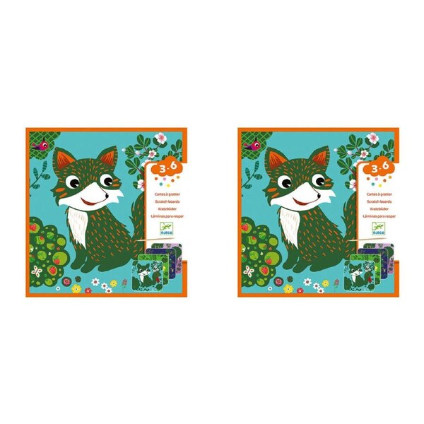 2x Djeco Country Creatures Scratch Cards w/ Stylus Kids/Children Activity 3y+