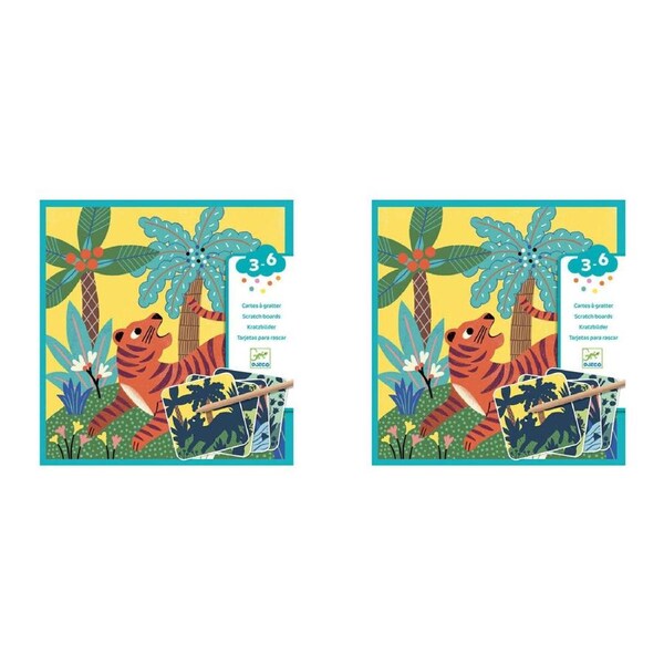 2x Djeco Big Animals Scratch Cards w/ Stylus Kids/Children Art Activity 3y+