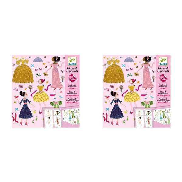 2x Djeco Dresses Through Seasons Stickers & Paper Dolls Reusable Set Kids 6y+