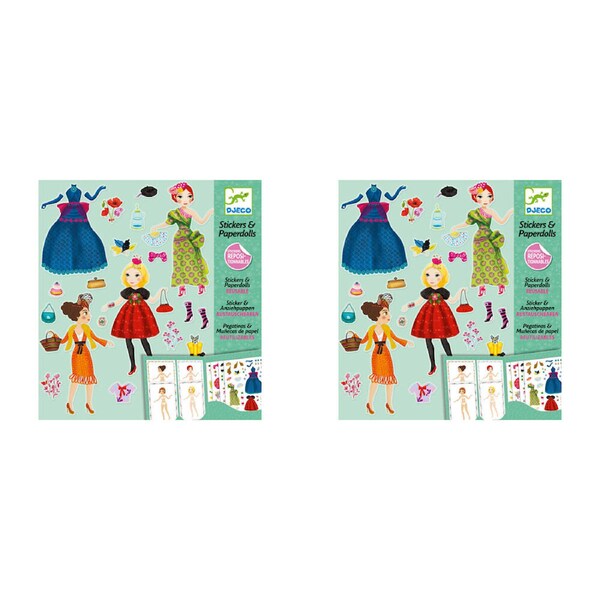2x Djeco Massive Fashion Stickers & Paper Dolls Reusable Set Kids Craft 6y+