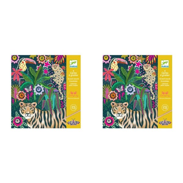 8pc Djeco Rococo Neon Jungle Scratch Cards w/ Stylus Activity Kit Kids 7y+