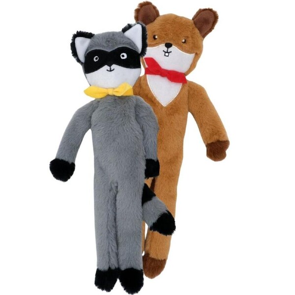 Zippy Paws Fluffy Peltz Plush Squeaker Dog Toy - Raccoon & Chipmunk 2-Pack