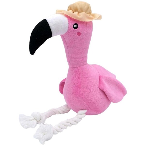 Zippy Paws Playful Pal Plush Squeaker Rope Dog Toy - Freya the Flamingo