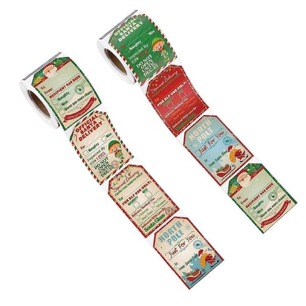 2 Rolls Christmas Stickers Labels Holiday Gift Wrapping Decoration Supplies