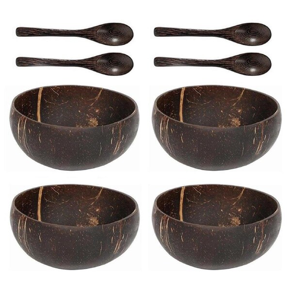 4Sets Natural Coconut Shell Bowls Tableware for Rice Dessert Salad