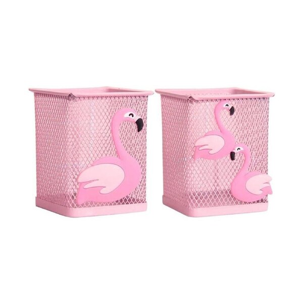 2pcs Cartoon Pink Hollow Mesh Pen Holder Multifunctional Stationery Organizer