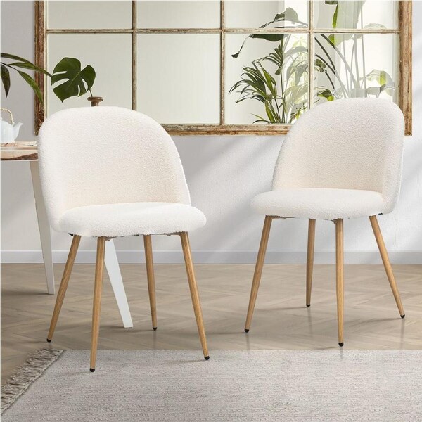 Oikiture 2x Dining Chairs Accent Chair Armchair Upholstered Sherpa Wooden White