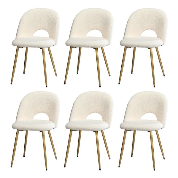 Oikiture 6PCS Dining Chairs Accent Chair Armchair Sherpa Golden White