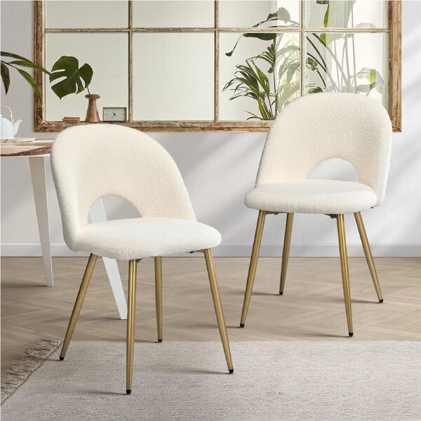 Oikiture 2PCS Dining Chairs Accent Chair Armchair Sherpa Golden White
