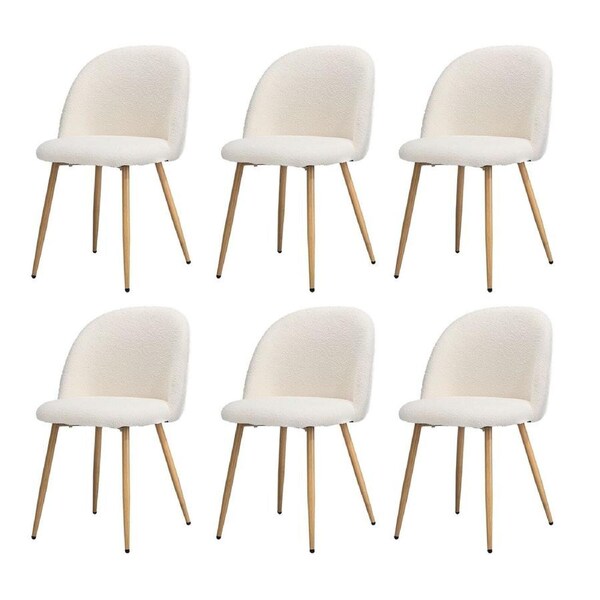 Oikiture 6x Dining Chairs Accent Chair Armchair Upholstered Sherpa Wooden White