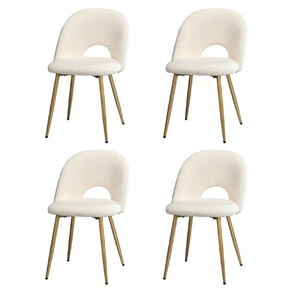 Oikiture 4PCS Dining Chairs Accent Chair Armchair Sherpa Golden White