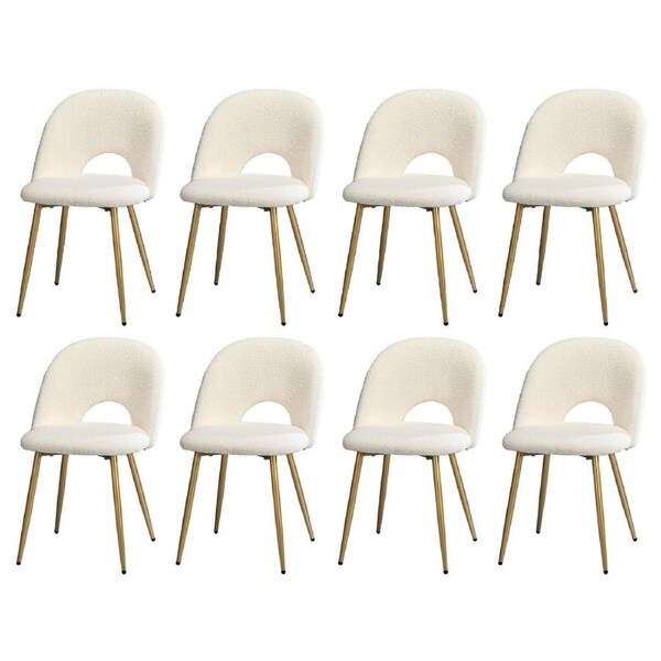 Oikiture 8PCS Dining Chairs Accent Chair Armchair Sherpa Golden White