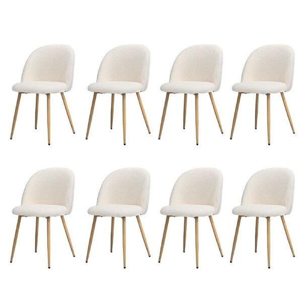 Oikiture 8x Dining Chairs Accent Chair Armchair Upholstered Sherpa Wooden White