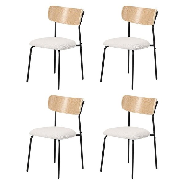 Oikiture 4PCS Dining Chairs Kitchen Chair Padded Lounge Seat Corduroy Beige
