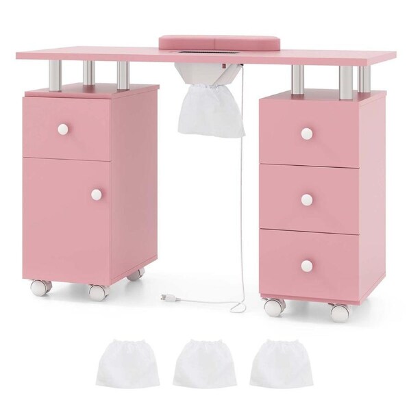 Costway 4 Drawers Rolling Manicure Nail Table w/Electric Dust Collector & Dust Bags Nail Tech Desk