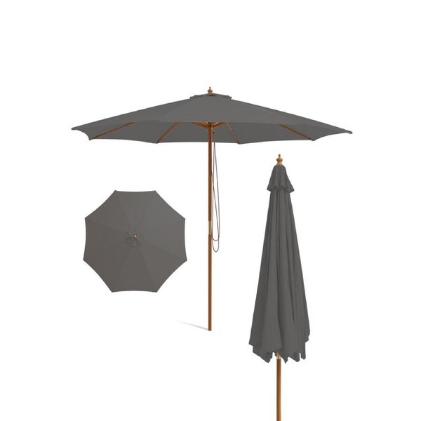 Costway 3M Patio Umbrella Outdoor Table Market Umbrella w/8 Bamboo Ribs Pulley Lift & Ventilation Hole Sunshade Grey