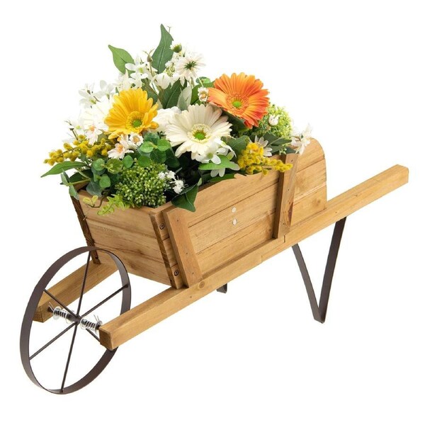 Costway Wooden Wagon Planter Wheelbarrow Wagon Flower Cart w/9 Accessories Indoor Outdoor Raised Bed