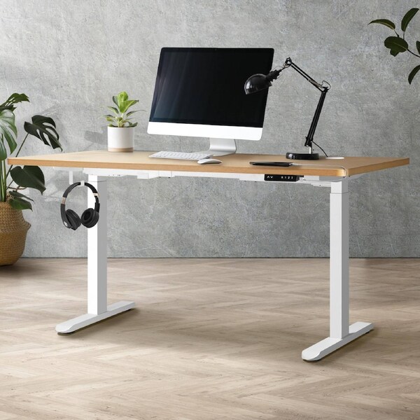 Oikiture Electric Standing Desk Dual Motor 120-160CM 4 Colors OAK/140*70*2.5cm / DUAL Motor/White