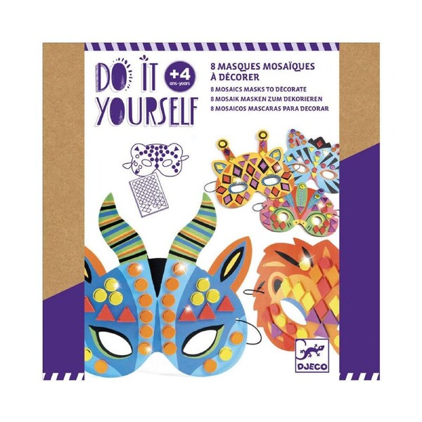 Djeco Do It Yourself Jungle Animal Masks Sticker Mosaics Kids DIY Kit 4y+