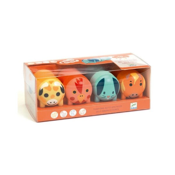 4pc Djeco Farm Animal Stamps Stationery Craft 28mm For Little Ones 18m+
