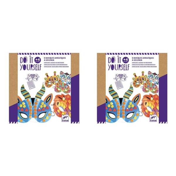 2x Djeco Do It Yourself Jungle Animal Masks Sticker Mosaics Kids DIY Kit 4y+