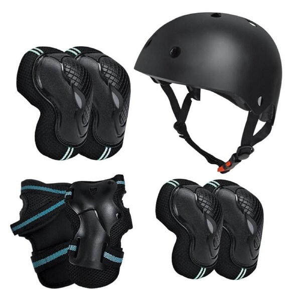 AMX Knee Pads, Knee Elbow Pads and Wrist Guards Protective Gear Set (Large-Blue)