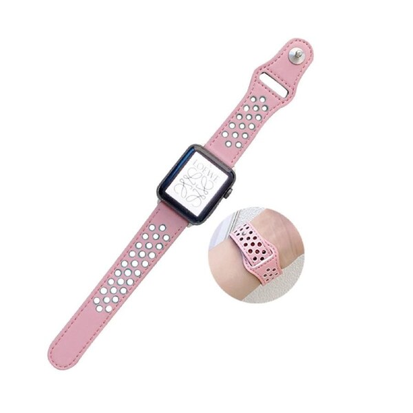 Nevenka Breathable Leather Watch Band for iWatch Series SE 7/6/5/4/3/2/1-PinkGreen 38/40/41mm