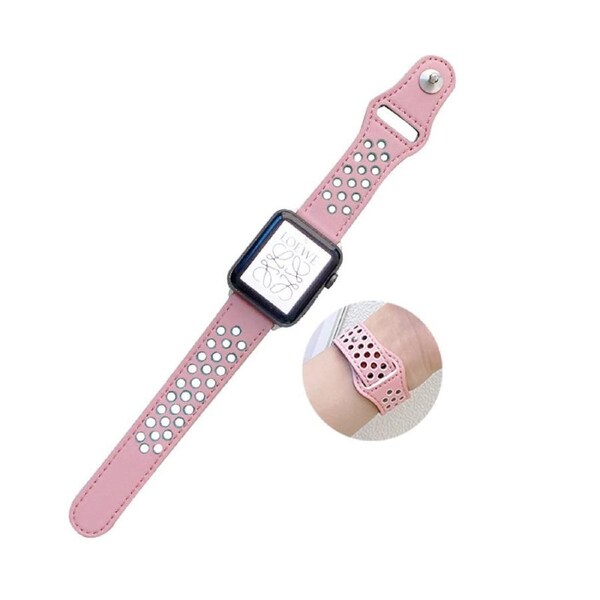 Nevenka Breathable Leather Watch Band for iWatch Series SE 7/6/5/4/3/2/1-PinkGreen 42/44/45mm