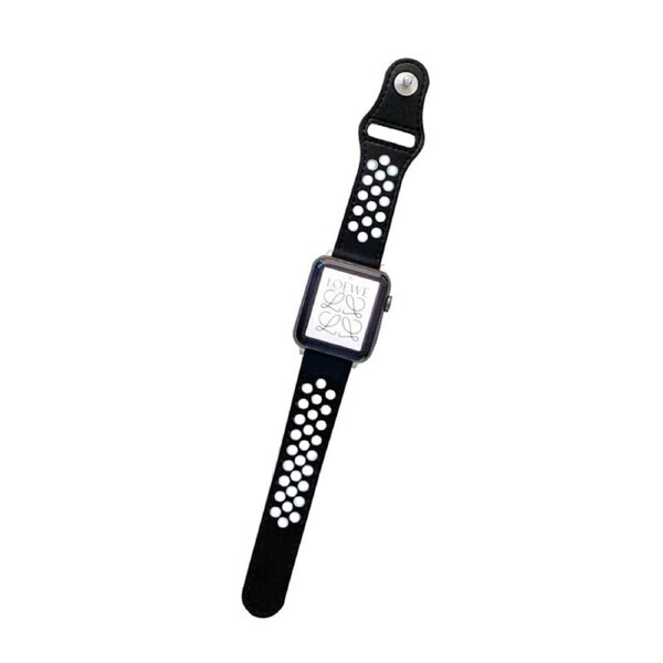 Nevenka Breathable Leather Watch Band for iWatch Series SE 7/6/5/4/3/2/1-BlackWhite 38/40/41mm