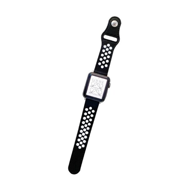 Nevenka Breathable Leather Watch Band for iWatch Series SE 7/6/5/4/3/2/1-BlackWhite 42/44/45mm