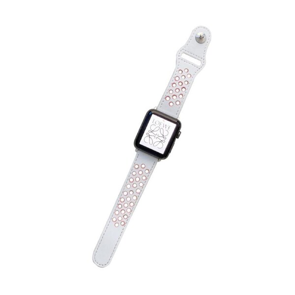 Nevenka Breathable Leather Watch Band for iWatch Series SE 7/6/5/4/3/2/1-WhitePink 38/40/41mm