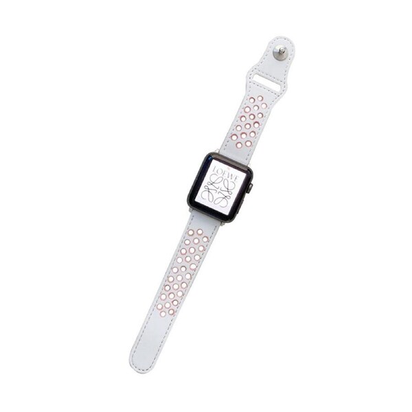 Nevenka Breathable Leather Watch Band for iWatch Series SE 7/6/5/4/3/2/1-WhitePink 42/44/45mm