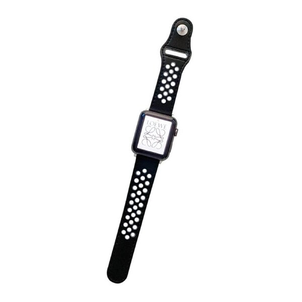 Nevenka Breathable Leather Watch Band for iWatch Series SE 7/6/5/4/3/2/1-BlackGrey 38/40/41mm