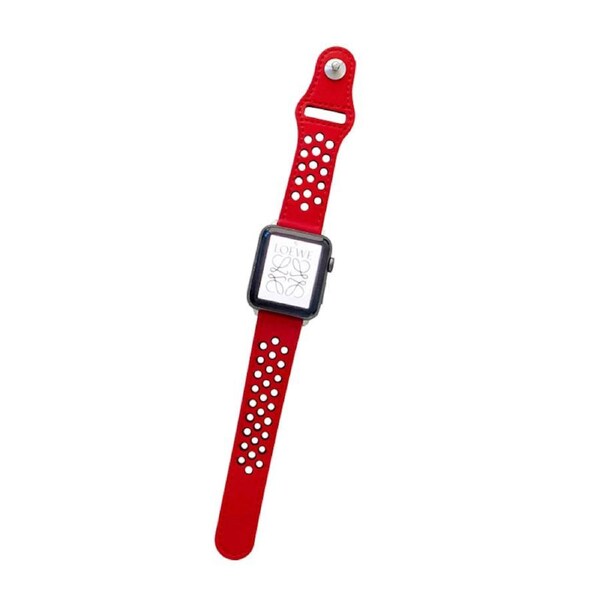 Nevenka Breathable Leather Watch Band for iWatch Series SE 7/6/5/4/3/2/1-RedBlack 38/40/41mm