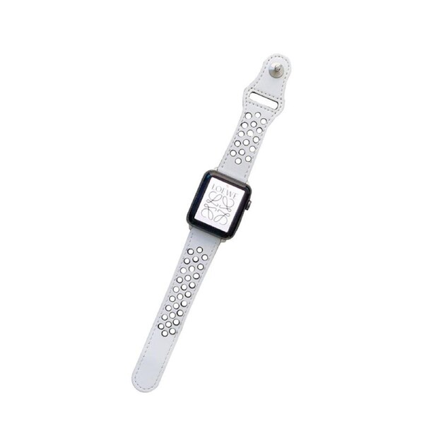 Nevenka Breathable Leather Watch Band for iWatch Series SE 7/6/5/4/3/2/1-WhiteBlack 38/40/41mm