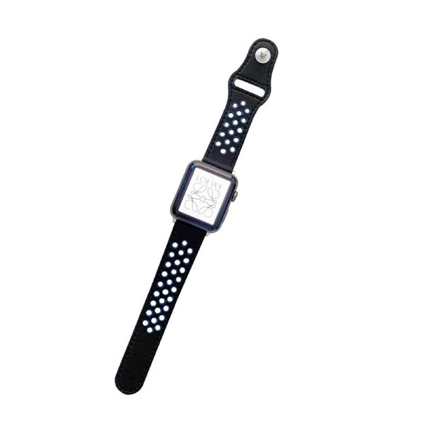 Nevenka Breathable Leather Watch Band for iWatch Series SE 7/6/5/4/3/2/1-BlackBlue 38/40/41mm