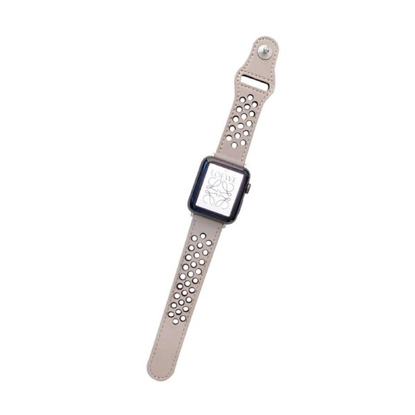 Nevenka Breathable Leather Watch Band for iWatch Series SE 7/6/5/4/3/2/1-ApricotBlack 38/40/41mm