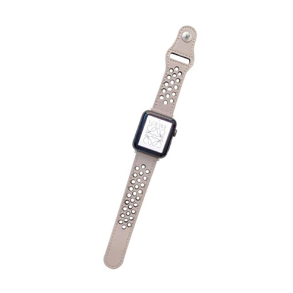 Nevenka Breathable Leather Watch Band for iWatch Series SE 7/6/5/4/3/2/1-ApricotBlack 42/44/45mm