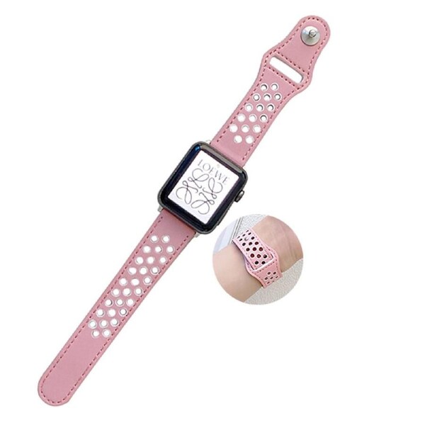 Nevenka Breathable Leather Watch Band for iWatch Series SE 7/6/5/4/3/2/1-PinkWhite 38/40/41mm