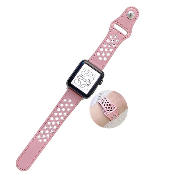 Nevenka Breathable Leather Watch Band for iWatch Series SE 7/6/5/4/3/2/1-PinkWhite 42/44/45mm