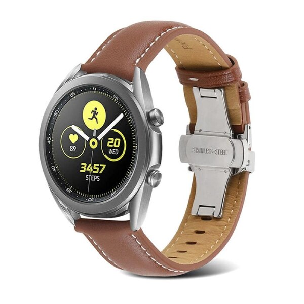 Nevenka 20mm/22mm Quick Release Leather Watch Band Butterfly Buckle For Samsung Watch-Coffee 20mm