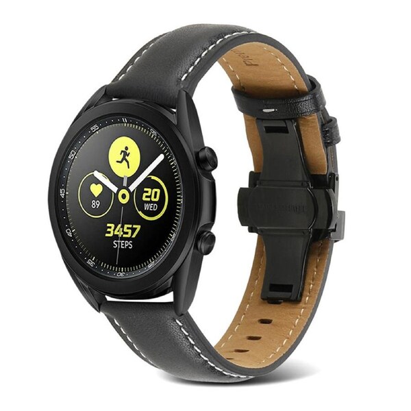 Nevenka 20mm/22mm Quick Release Leather Watch Band Butterfly Buckle For Samsung Watch-Black 20mm