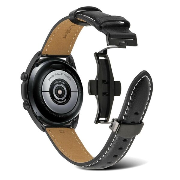 Nevenka 20mm/22mm Quick Release Leather Watch Band Butterfly Buckle For Samsung Watch-Black 22mm