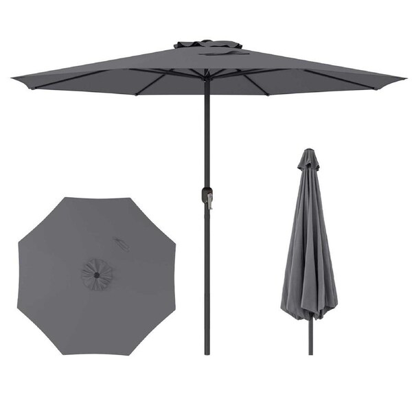 Costway 3.6m Patio Umbrella Outdoor Market Double-Tiered Table Umbrella w/Crank Handle & 8 Sturdy Ribs Parasol Grey