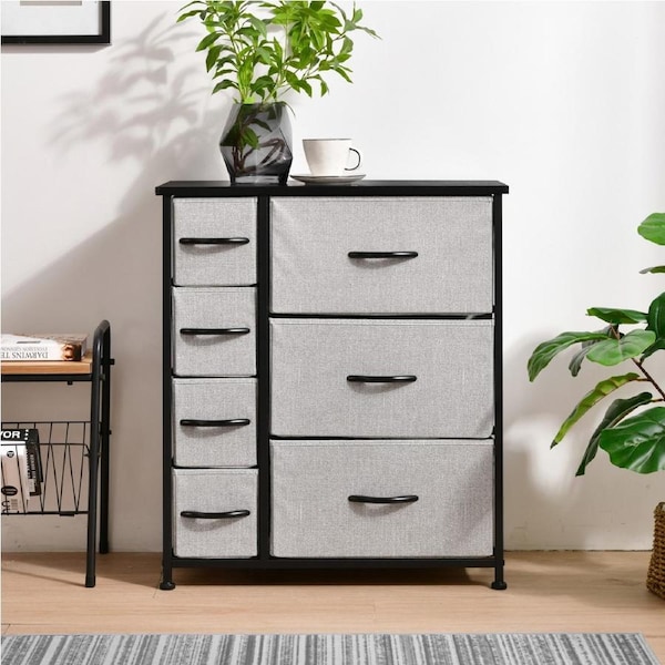 Sherwood Luna 7 Drawer Fabric Home Storage Dresser Grey
