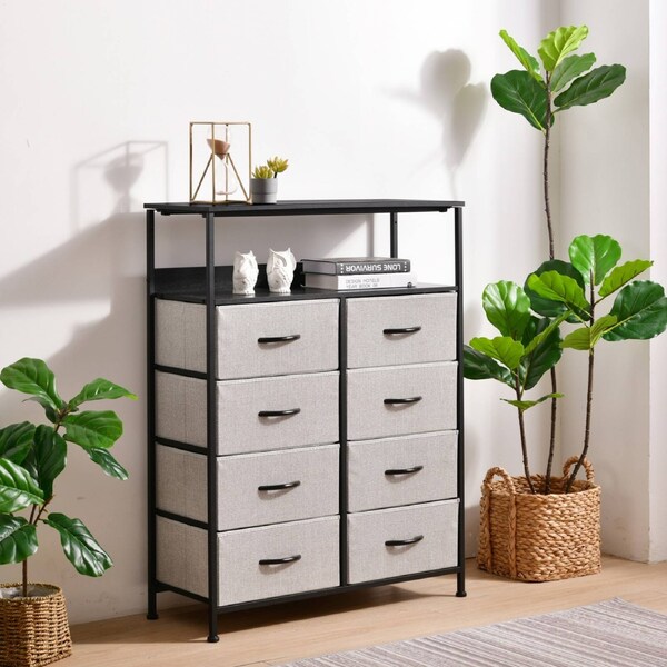 Sherwood Luna 8 Drawer Fabric Home Storage Dresser With Shelf Grey