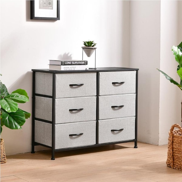 Sherwood Luna 6 Drawer Fabric Home Storage Dresser Grey